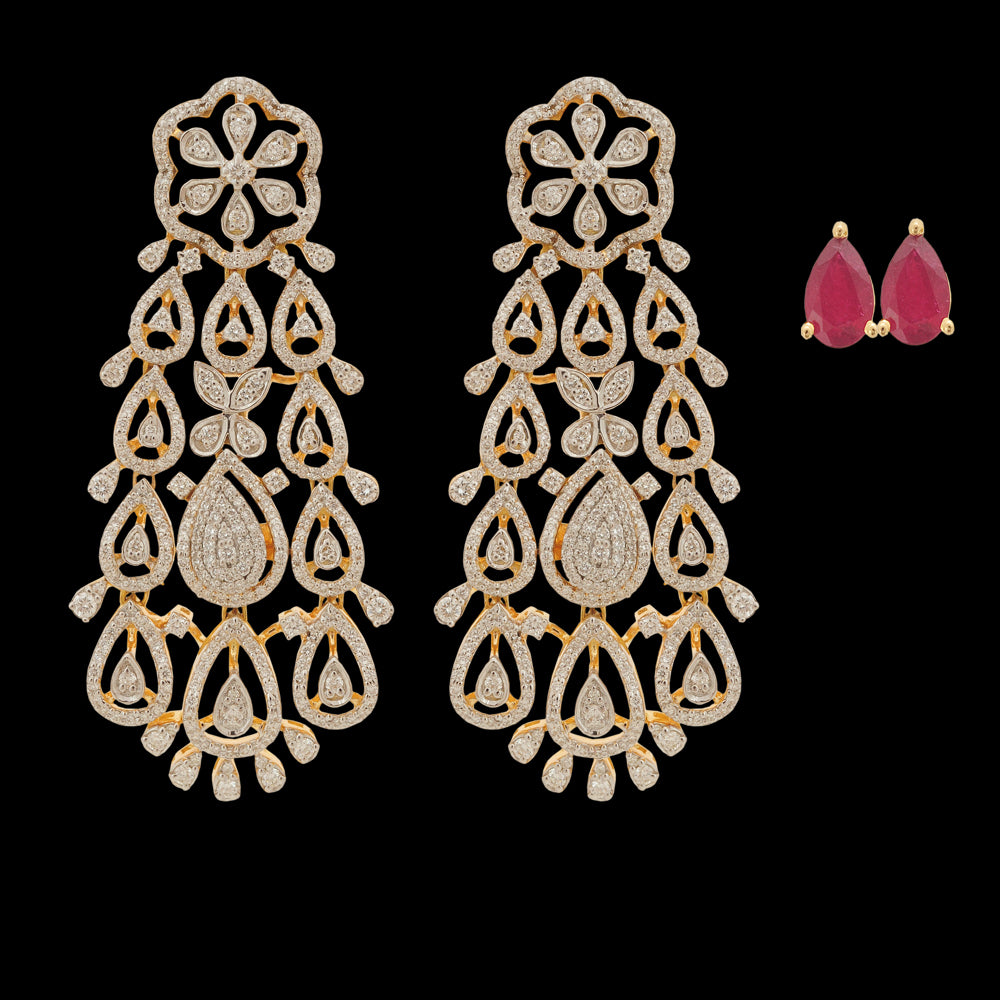 South-Indian Style Multi-purpose Necklace  Earrings Set made of Gold, Diamond, and Pearls  Rubies