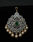 3-in-1 Diamond Necklace and Pendant with changebale Natural Emeralds/Rubies and Pearl Drops