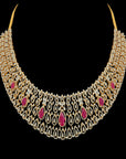 South-Indian Style Multi-purpose Necklace  Earrings Set made of Gold, Diamond, and Pearls  Rubies