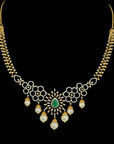 2-in-1 Natural Emerald/Ruby and Diamond Necklace and Choker with Pearl Drops