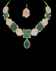 Changeable Natural Carved Emerald, Tourmaline and Diamond Choker and Earring Set