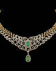 3-in-1 Emerald, Gold and Diamond Necklace (Haaram) and Earrings Set