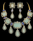 Natural Carved Aquamarine, Tanzanite and Diamond Choker ad Earring Set