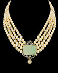 3-in-1 Changeable Natural Carved Emerald, Pearl and Diamond Choker and Pendant with Pearl Drops.