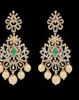 Diamond Necklace (Long Haaram) and (Chandbali/studs) Earrings Set with interchangeable Emeralds and Rubies