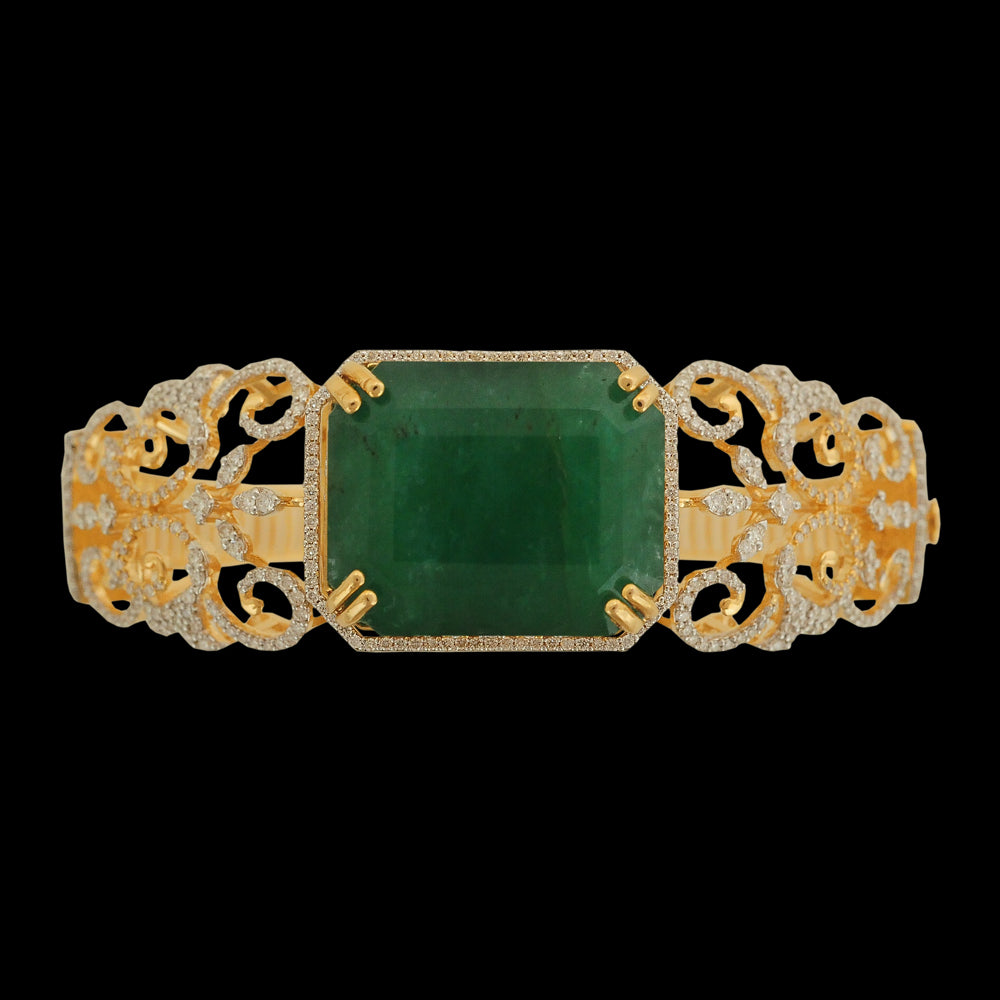 Natural Carved Emerald/Ruby and Diamond Openable Bracelet