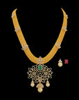 Diamond Haaram Necklace with Detachable Pendant, Natural Changeble Emeralds/Rubies and Pearl Drops