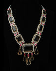 3-in-1 Diamond Necklace and Pendant with Natural Rubies and Topaz