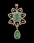 3-in-1 Emerald, Gold and Diamond Necklace (Haaram) and Earrings Set