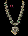 V-Shaped Diamond (Haaram) Necklace with Interchangeable Emerald and Rubies and Detachable Pendant.