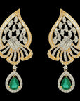 Diamond Encrusted with Green Emeralds Earrings And Pendant