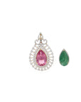 2 in 1 Changeable Emerald Pink Tourmaline Diamond Pendant Set