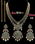 Emerald Long Haaram Diamond Necklace Set