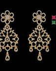 Diamond Chandelier Earrings with Changeable Natural Emerald/Ruby