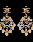 Diamond Earrings Encrusted with Rubies and Emeralds