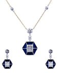 Blue Enamel Diamond Pendant Earrings Set