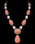 Coral Necklace  Earrings Set Made of F Colored Diamonds with VVS Clarity