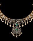 6-in-1 Natural Emerald/Ruby and Diamond Choker, Necklace and Pendant with Pearl Drops