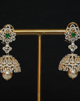 Diamond Jhumkas With Changable Natural Emeralds/Rubies and Detachable Pearl Drops.