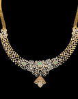 Diamond Necklace (Long Haaram) and (Chandbali/studs) Earrings Set with interchangeable Emeralds and Rubies