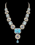 Diamond, Aqua  Sapphire Necklace  Earrings (Cevipogulu) Set