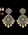 2-in-1 Natural Emerald/Ruby and Diamond Earrings with Pearl Drops