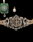 Multipurpose Necklace  Earrings Set made of Gold, Diamonds, and Interchangeable Emeralds  Rubies and Pearls