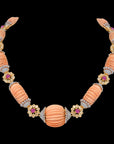 Coral Ruby/Sapphire and Diamond Necklace with Detachable Pendant