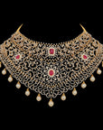 Detachable Gold  Diamond Bridal Necklace with Interchangeable Emeralds  Rubies