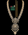 Pearl and Diamond Necklace and Earrings Set with interchangeable Emeralds and Rubies