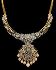 Diamond Necklace (Long Haaram) and (Chandbali/studs) Earrings Set with interchangeable Emeralds and Rubies