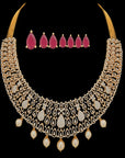 South-Indian Style Multi-purpose Necklace  Earrings Set made of Gold, Diamond, and Pearls  Rubies