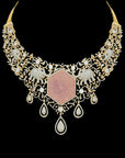 Changeable Natural Carved Morganite and Diamond Choker