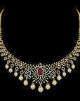 4-in-1 Natural Ruby/Emerald and Diamond Necklace and Pendant with Pearl Drops