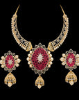 South Indian Style Ruby Necklace (Haaram) and Buta/Stud Earrings Set