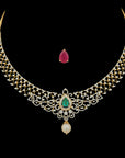 2-in-1 Gold and Diamond Necklace with interchangeable Emerald or Ruby Centerpiece