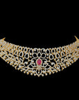 Emerald, Ruby and FVVS Diamond on 18K Gold Choker