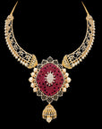 South Indian Style Ruby Necklace (Haaram) and Buta/Stud Earrings Set