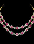 3-in-1 Changeable Natural Emerald/Ruby and Diamond Necklace and Pendant with Pearl Drops