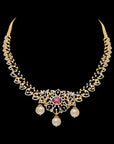 4-in-1 Natural Ruby/Emerald and Diamond Necklace and Pendant with Pearl Drops