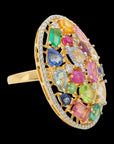 Navratna Pendant made of E Colored Diamonds of VVS Clarity