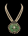 4-in-1 Pearl Necklace with interchangeable Emeralds  Rubies