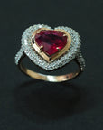 Heart shaped Diamond Ring with Natural Ruby