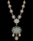 4-in-1 Natural Carved Aquamarine, Sapphire, Ruby and Diamond Necklace