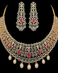 South-Indian Style Multi-purpose Necklace  Earrings Set made of Gold, Diamond, and Pearls  Rubies