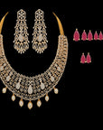 South-Indian Style Multi-purpose Necklace  Earrings Set made of Gold, Diamond, and Pearls  Rubies