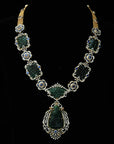 Diamond Necklace with Natural carved Emeralds, Rubies and Blue Sapphires