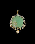 3-in-1 Changeable Natural Carved Emerald, Pearl and Diamond Choker and Pendant with Pearl Drops.