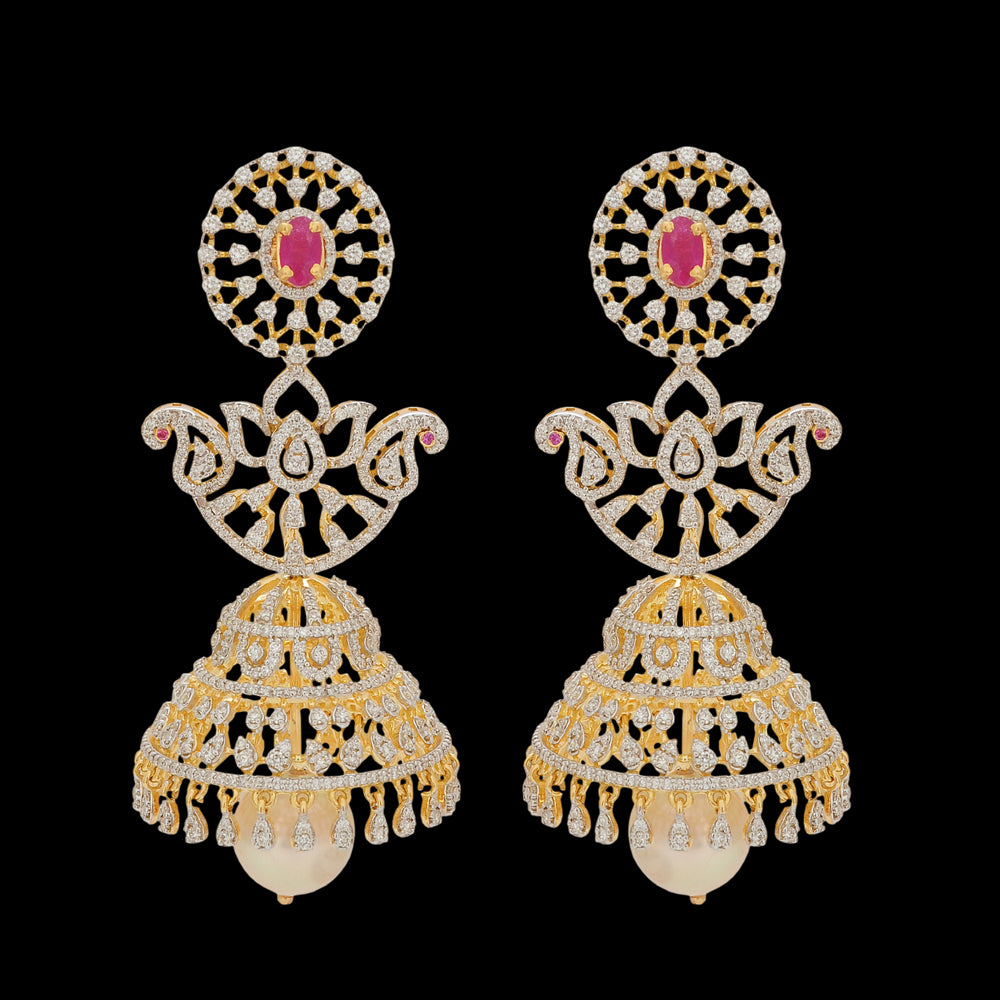 7-in-1 Gold and Diamond Detachable Earrings with Interchangeable Emeralds  Rubies (Can be worn as Buttalu, Butta, Jhumki, Chandbali)