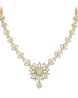 Floral Motif Diamond Necklace Earrings Set